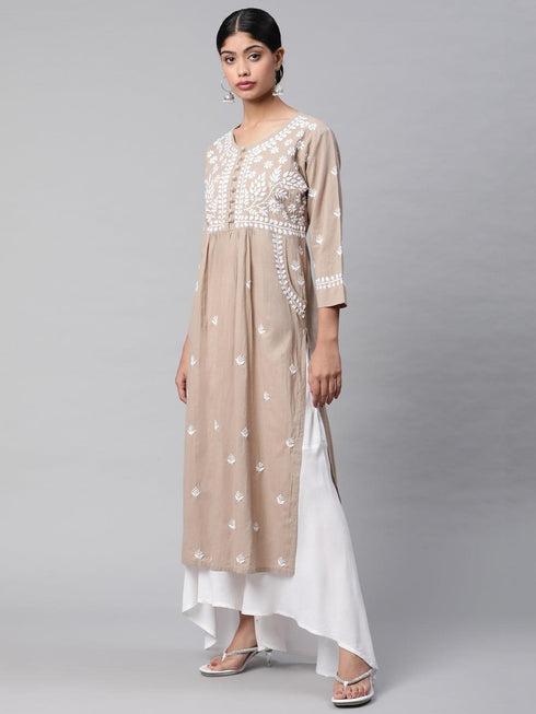 Asmita in HOK Chikankari Kurti for Women - Beige
